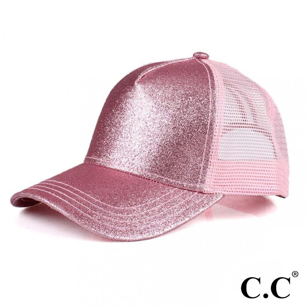 C.C Glittery Trucker Pony Tail/Messy Bun Cap