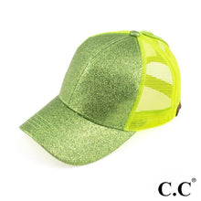 Load image into Gallery viewer, C.C Glittery Trucker Pony Tail/Messy Bun Cap