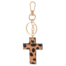 Load image into Gallery viewer, Genuine Leather Cow Print Cross Keychain Bag/Purse Charm