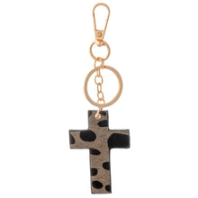 Load image into Gallery viewer, Genuine Leather Cow Print Cross Keychain Bag/Purse Charm