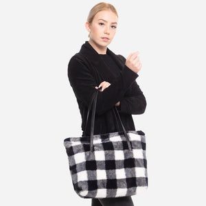 Faux Fur Buffalo Check Tote Bag