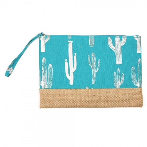 Metallic Cactus Canvas Travel Pouch Wristlet