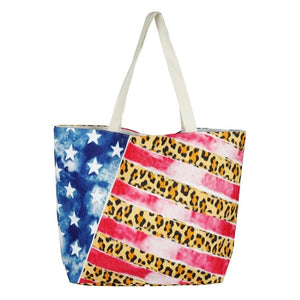 Leopard Print American Flag Beach Bag