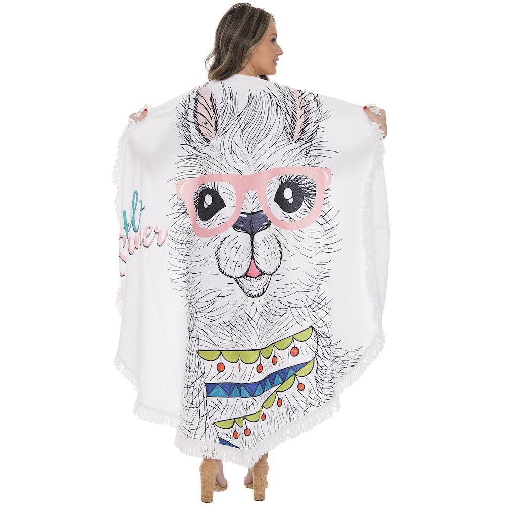 Llama Face Print Luxury Round Beach Towel