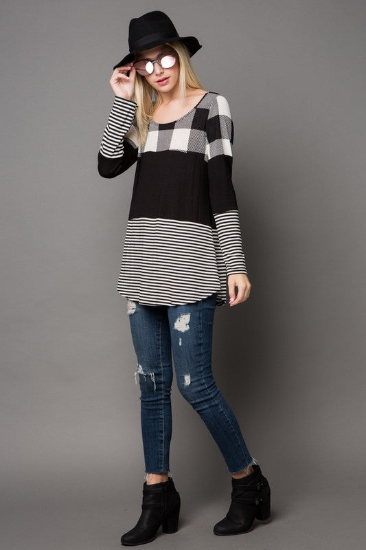 Color Block Buffalo Plaid Tunic