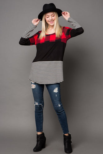 Color Block Buffalo Plaid Tunic