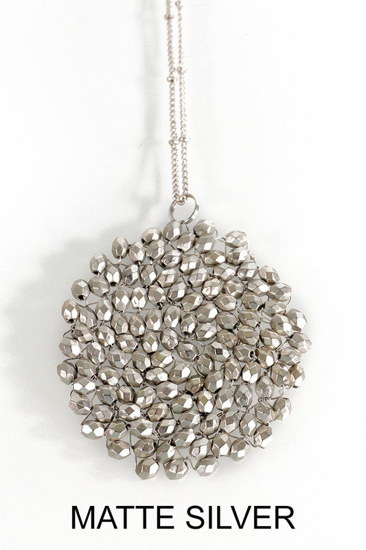 Beaded Circle Pendant Long Necklace