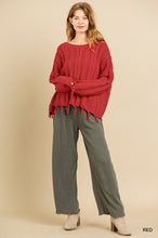 Load image into Gallery viewer, Red Cable Knit Pullover Sweater with Frayed Hem