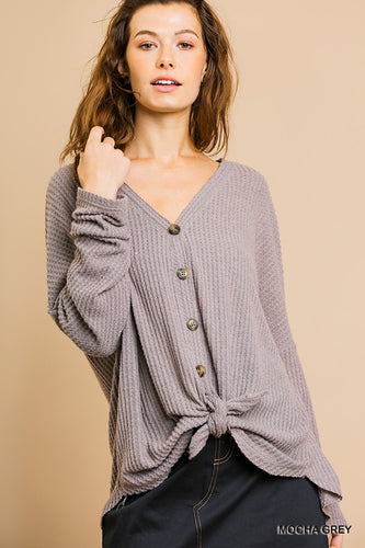 Fleece Waffle Knit Button Front Cardigan