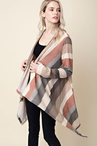 Muted Stripe Open Front Light-Weight Cardigan