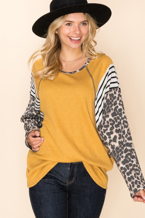 Solid Color Top with Two Contrast Prints