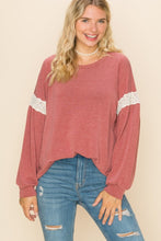 Load image into Gallery viewer, Scoop Round Neck Top with Lace Detail On Sleeves