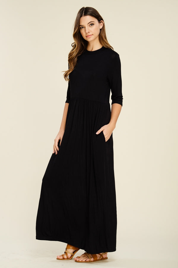 Black 3/4 Sleeve Maxi Dress