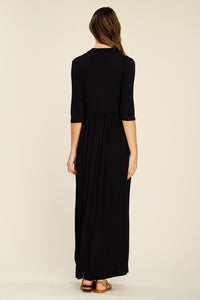 Black 3/4 Sleeve Maxi Dress