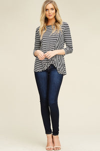 Black/Ivory Stripe Twist Front Top