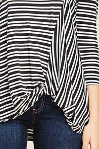 Black/Ivory Stripe Twist Front Top