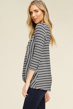 Load image into Gallery viewer, Black/Ivory Stripe Twist Front Top