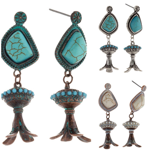 Metal Earring with Natural Stone