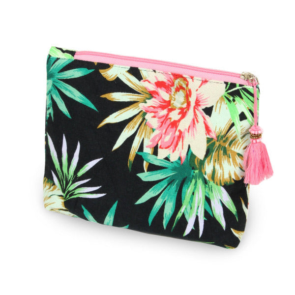 Tropical florescent travel pouch with tassel accent