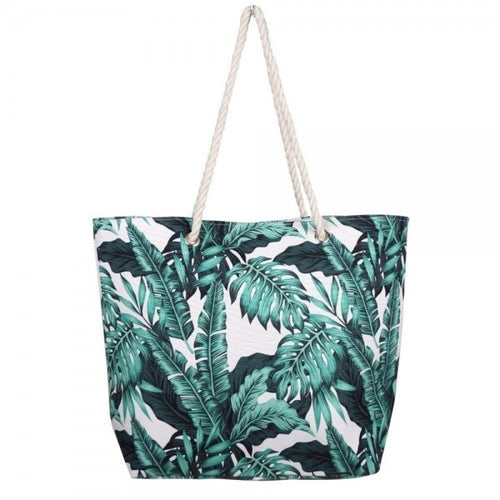 Palm leaf tropical canvas beach bag