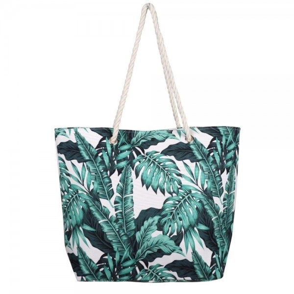 Palm leaf tropical canvas beach bag