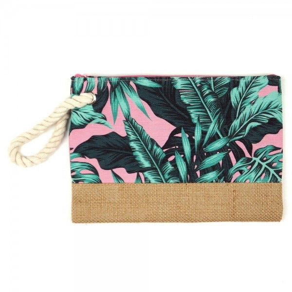 Tropical print canvas travel pouch