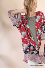 Load image into Gallery viewer, Red/Navy Floral Kimono