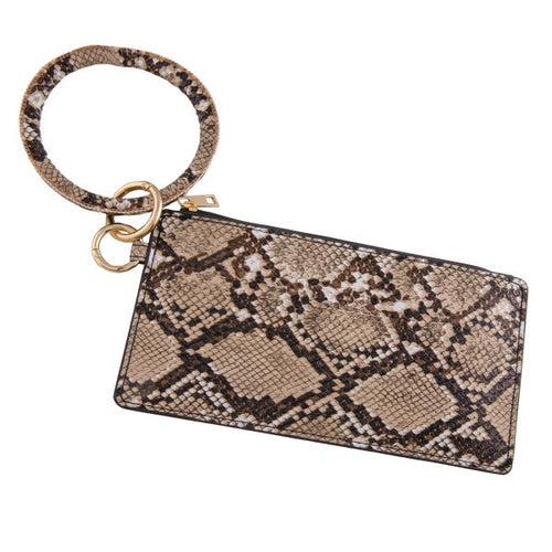 Faux leather snakeskin keyring wallet wristlet