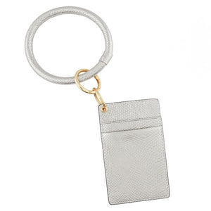 Metallic faux leather card keyring holder