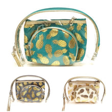Load image into Gallery viewer, Metallic Pineapple Clear 3pc Travel Pouch Set