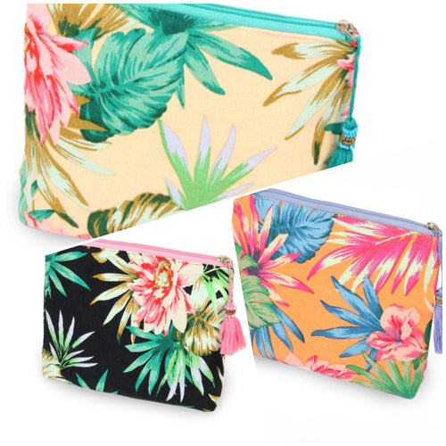 Tropical florescent travel pouch with tassel accent