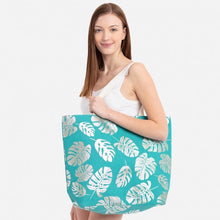 Load image into Gallery viewer, Metallic palm leaf canvas beach bag