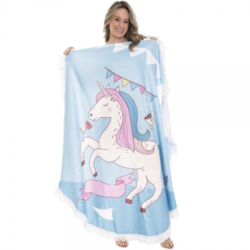 Unicorn Print Luxury Round Beach Towel