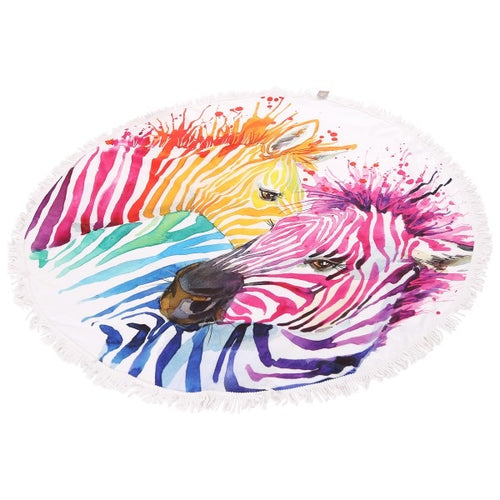 Multicolor Zebra Print Fringe Luxury Round Beach Towel