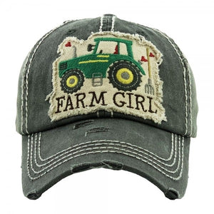 "Farm Girl" Embroidered Distressed Baseball Cap