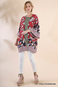 Red/Navy Floral Kimono