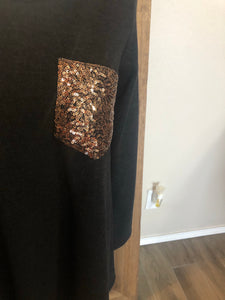 Sequin Pocket Black Top