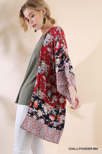 Red/Navy Floral Kimono