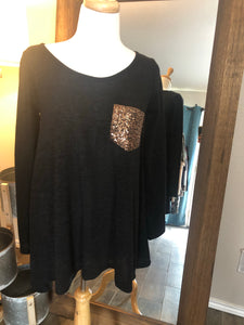 Sequin Pocket Black Top