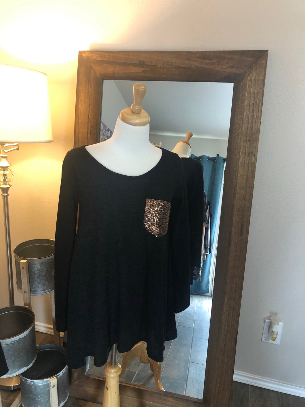 Sequin Pocket Black Top