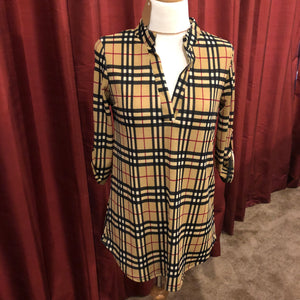 Mandarin Collar Plaid Top