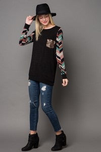 Sequin Pocket Chevron SleeveTop