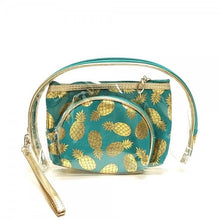 Load image into Gallery viewer, Metallic Pineapple Clear 3pc Travel Pouch Set