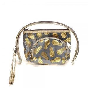 Metallic Pineapple Clear 3pc Travel Pouch Set