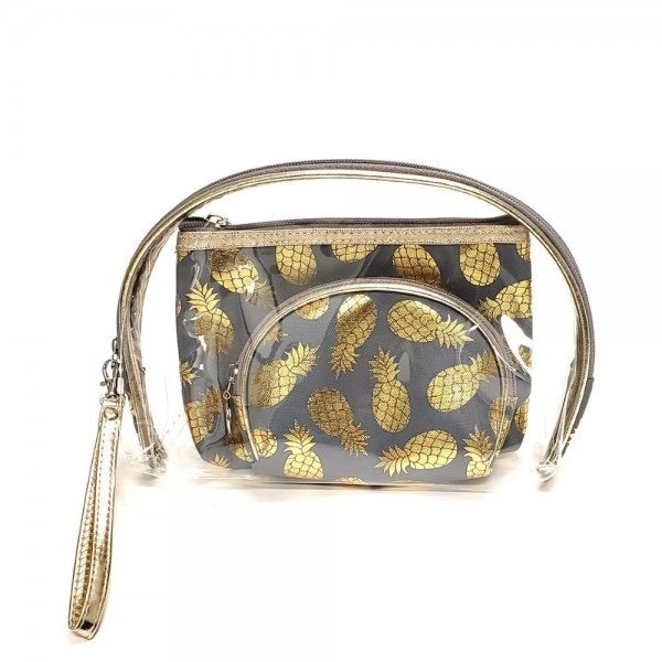 Metallic Pineapple Clear 3pc Travel Pouch Set