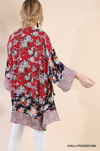 Red/Navy Floral Kimono