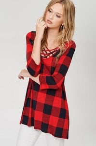 Red/Black Buffalo Plaid CrissCross Top