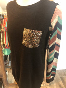 Sequin Pocket Chevron SleeveTop