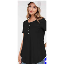 Load image into Gallery viewer, Black Short Sleeve with Button Detail