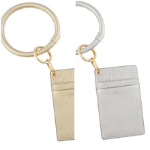 Load image into Gallery viewer, Metallic faux leather card keyring holder